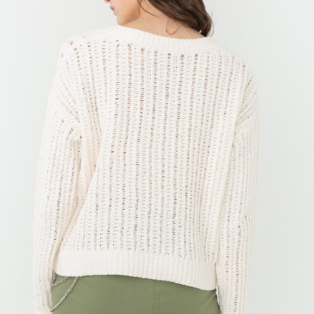 Chenille Ivory V-neck Sweater - Picture 2 of 2